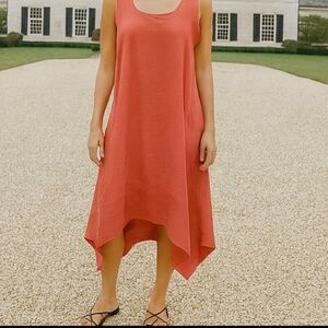 NWT Cynthia Rowley  Coral Sleeveless Asymmetrical Hem Linen Dress 2X Lagenlook